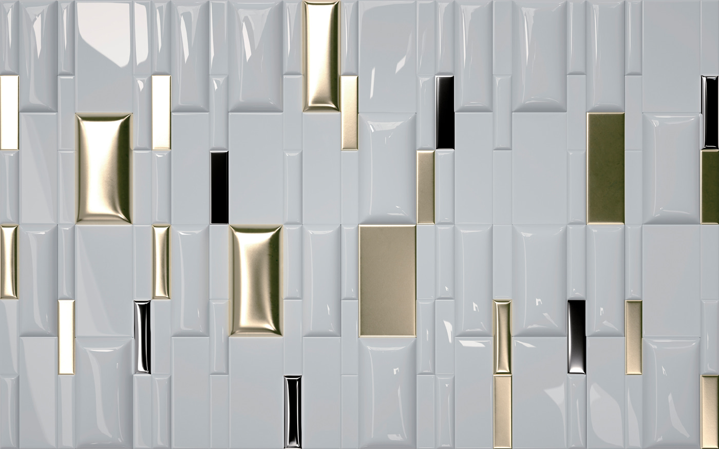 Shimmering tiles in a geometric array Shimmering tiles in a geometric array