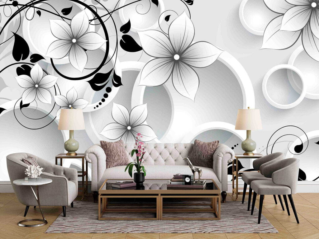 Wallpaper with flowers and circles Wallpaper with flowers and circles