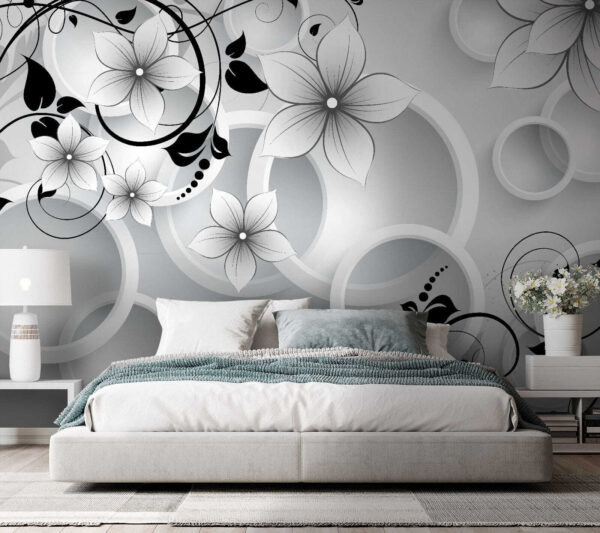 Behang met bloemen en cirkels Fotobehang Behang met bloemen en cirkels