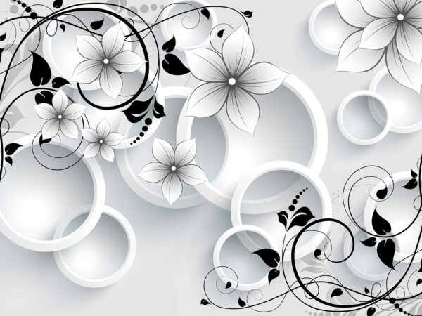 Wallpaper with flowers and circles Wallpaper with flowers and circles