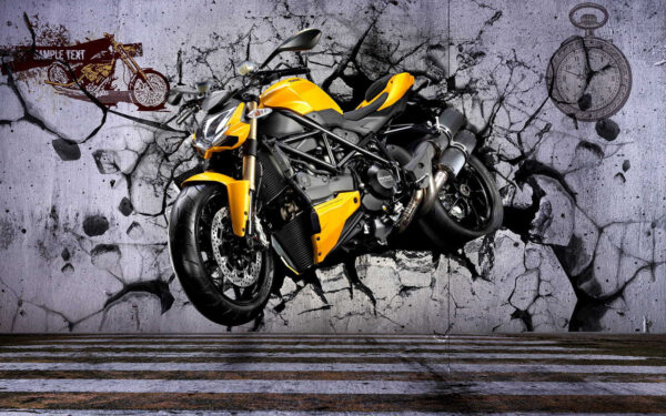 Gele motorfiets op een muur u37780p 600x375 - Gele motorfiets op een muur