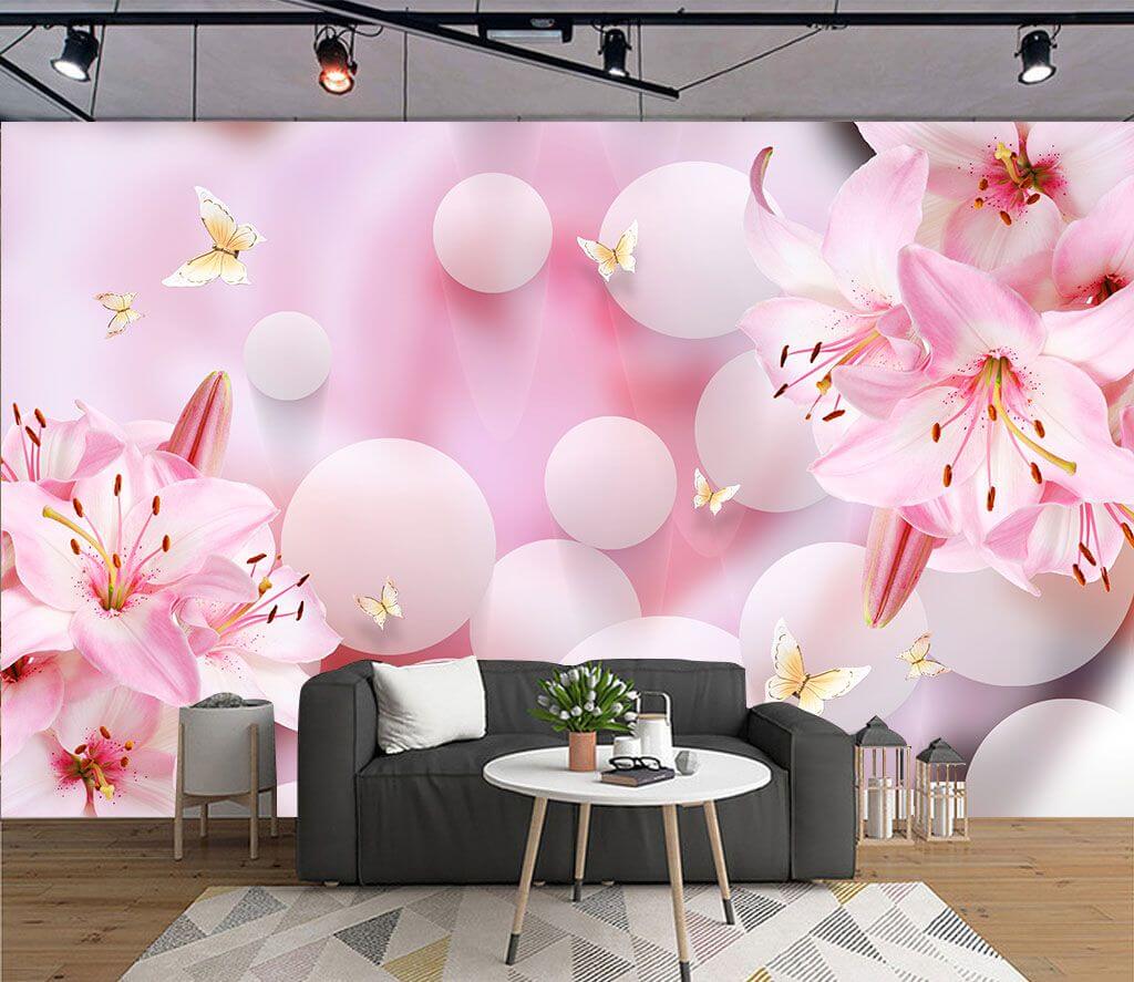 Roze bloemen en vlinders u37477pig1m - Roze bloemen en vlinders