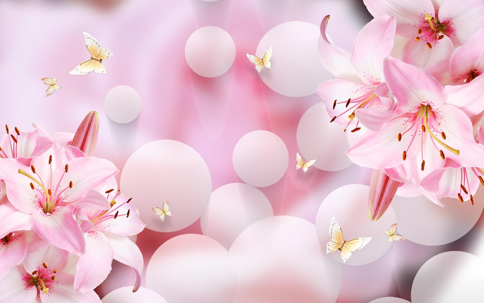 Roze bloemen en vlinders u37477p - Roze bloemen en vlinders