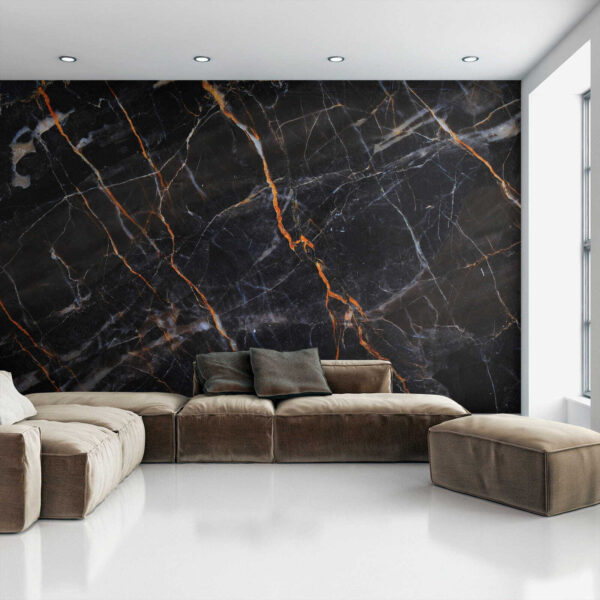 Black marble with fiery orange veins Black marble with fiery orange veins
