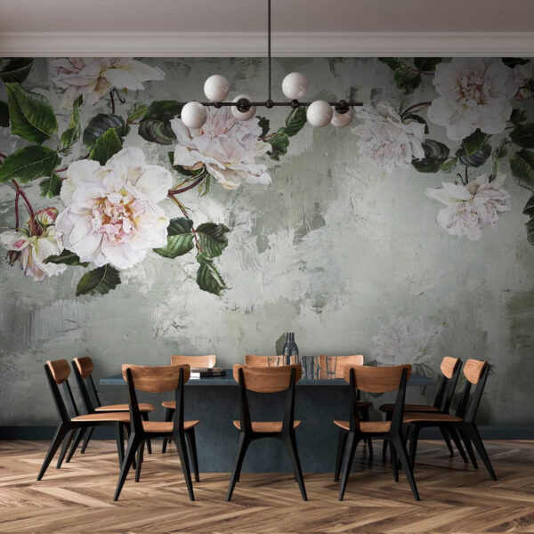 Schilderij van bloemen op een muur Schilderij van bloemen op een muur