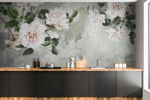 Schilderij van bloemen op een muur Schilderij van bloemen op een muur