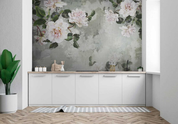 Schilderij van bloemen op een muur Schilderij van bloemen op een muur