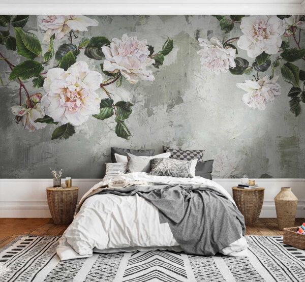 Schilderij van bloemen op een muur Schilderij van bloemen op een muur
