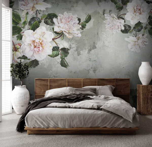 Schilderij van bloemen op een muur Schilderij van bloemen op een muur