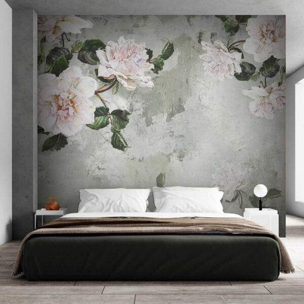Schilderij van bloemen op een muur Schilderij van bloemen op een muur