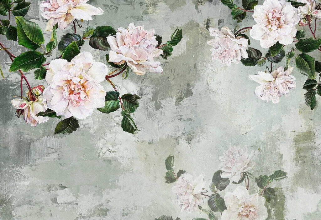 Schilderij van bloemen op een muur Schilderij van bloemen op een muur
