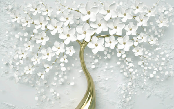 Boom met witte bloemen en bladeren Boom met witte bloemen en bladeren