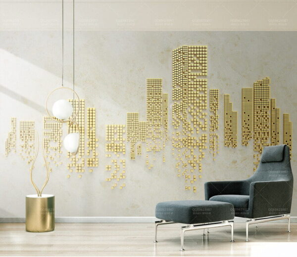 Stads skyline gemaakt van kleine vierkantjes Stads skyline gemaakt van kleine vierkantjes