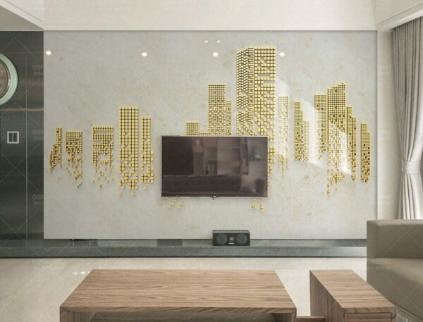 Stads skyline gemaakt van kleine vierkantjes Stads skyline gemaakt van kleine vierkantjes