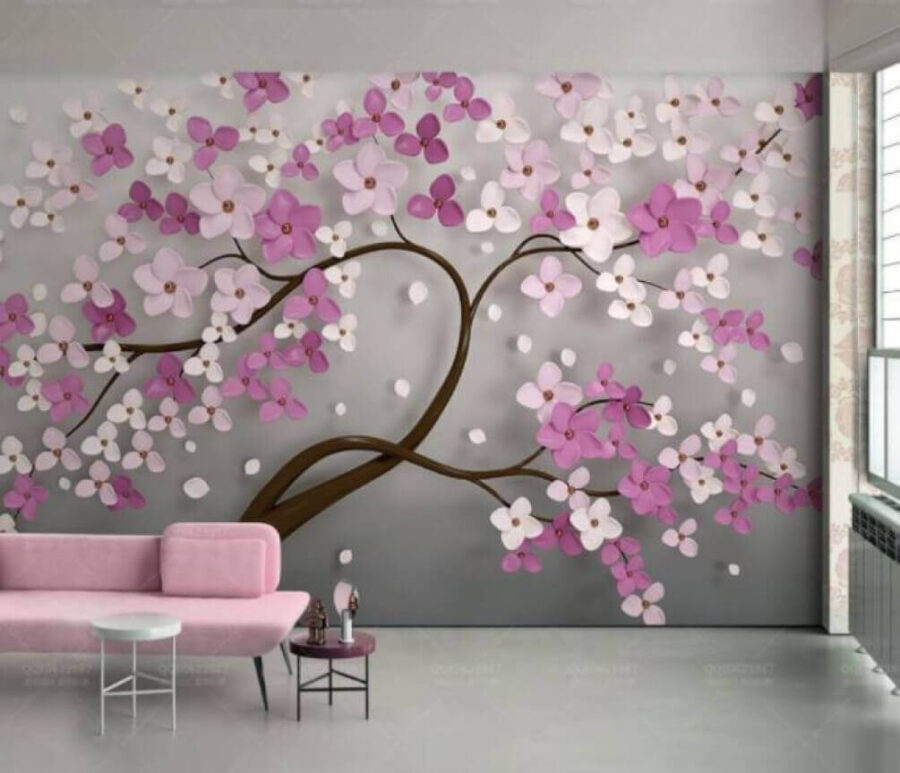 Boom met roze en witte bloemen