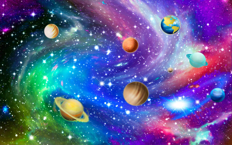 Planeten aan de hemel met sterren