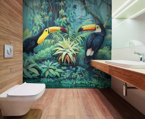 Schilderij van vogels in een bos Schilderij van vogels in een bos