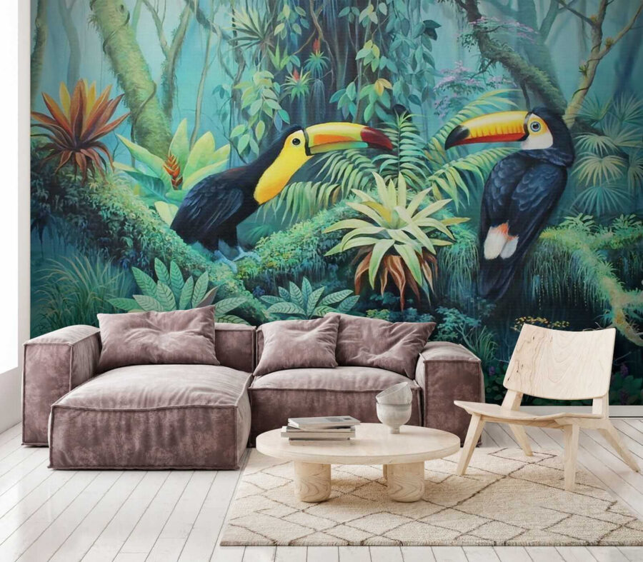 Schilderij van vogels in een bos