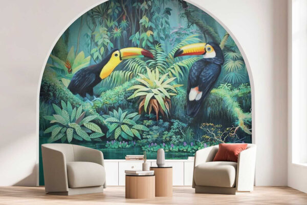 Schilderij van vogels in een bos Schilderij van vogels in een bos