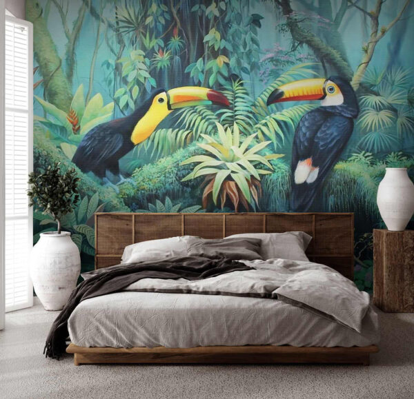 Schilderij van vogels in een bos Schilderij van vogels in een bos