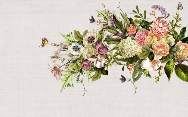 Vlinder vliegend over een boeket bloemen Vlinder vliegend over een boeket bloemen