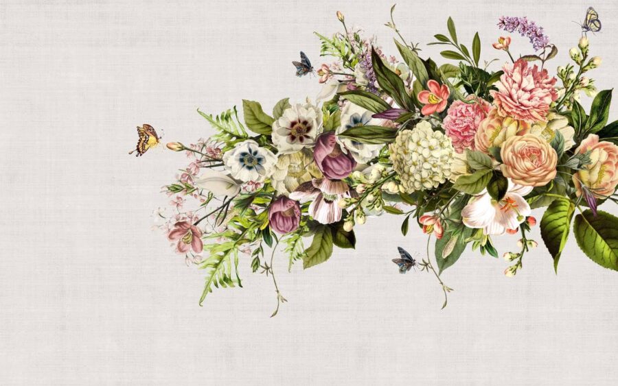 Vlinder vliegend over een boeket bloemen Vlinder vliegend over een boeket bloemen
