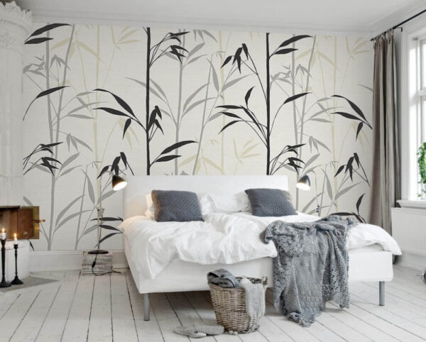 Behang met zwarte bladeren Behang met zwarte bladeren