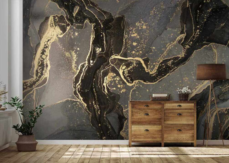 Elegant gemarmerd zwart met metallic krullen