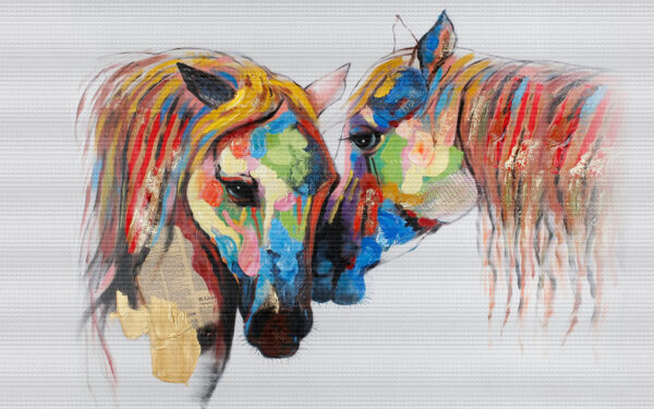 Schilderij van paarden met kleurrijke verf erop Schilderij van paarden met kleurrijke verf erop