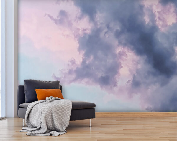 Bewolkte lucht met roze en blauwe kleuren