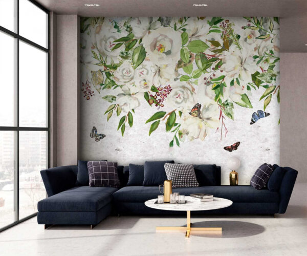 Schilderij van witte bloemen en vlinders u33223pig1 600x500 - Schilderij van witte bloemen en vlinders - tegory