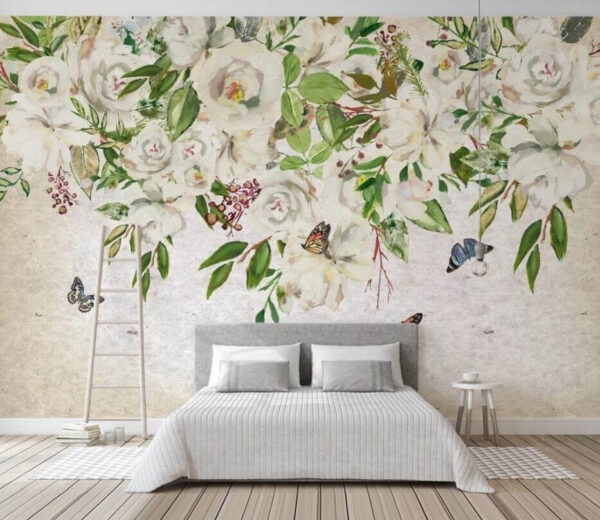 Schilderij van witte bloemen en vlinders u33223pib1m 600x520 - Schilderij van witte bloemen en vlinders - tegory