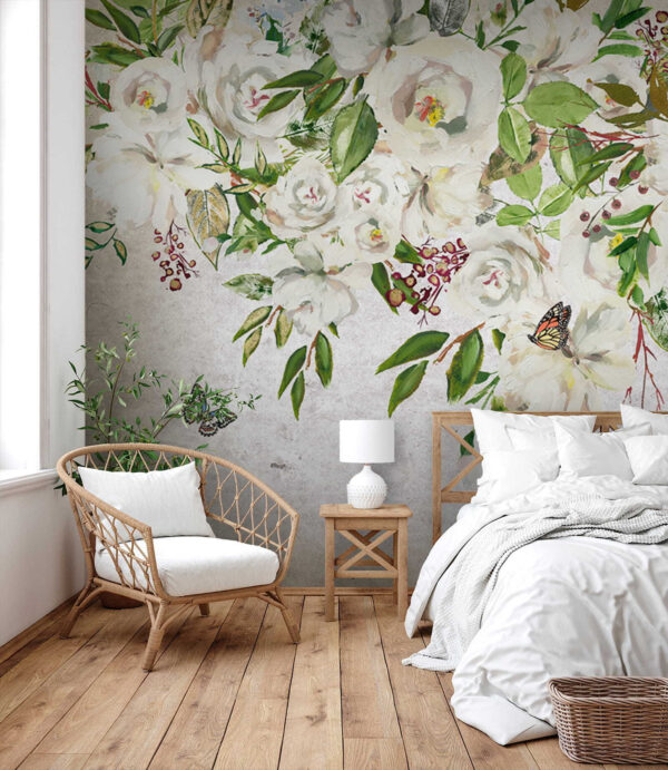 Schilderij van witte bloemen en vlinders u33223pib1 600x691 - Schilderij van witte bloemen en vlinders - tegory