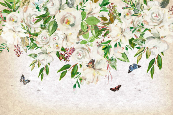 Schilderij van witte bloemen en vlinders u33223p 600x400 - Schilderij van witte bloemen en vlinders - tegory