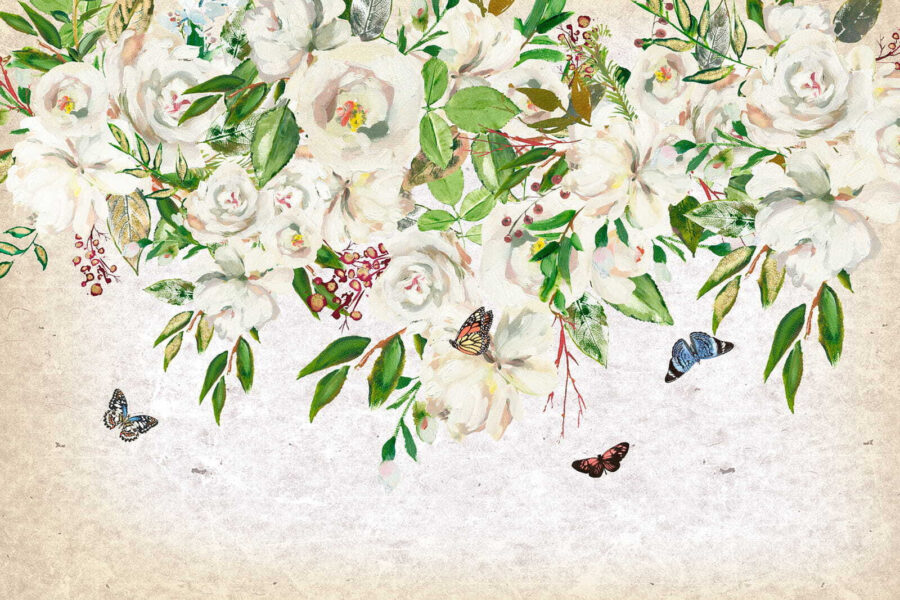 Schilderij van witte bloemen en vlinders u33223p 900x600 - Schilderij van witte bloemen en vlinders - tegory