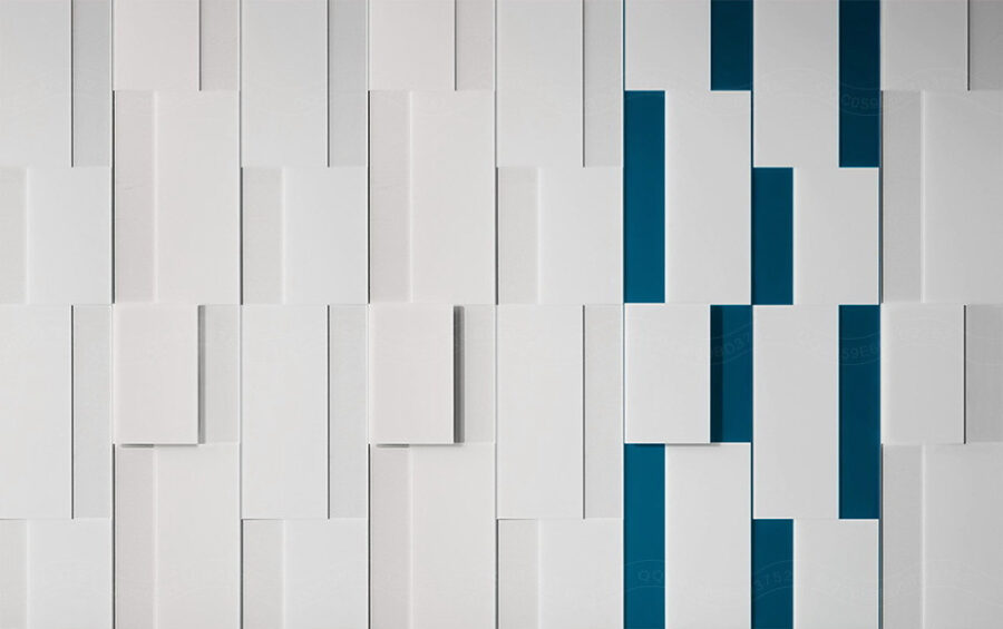 Wit rechthoekig object met blauwe lijnen