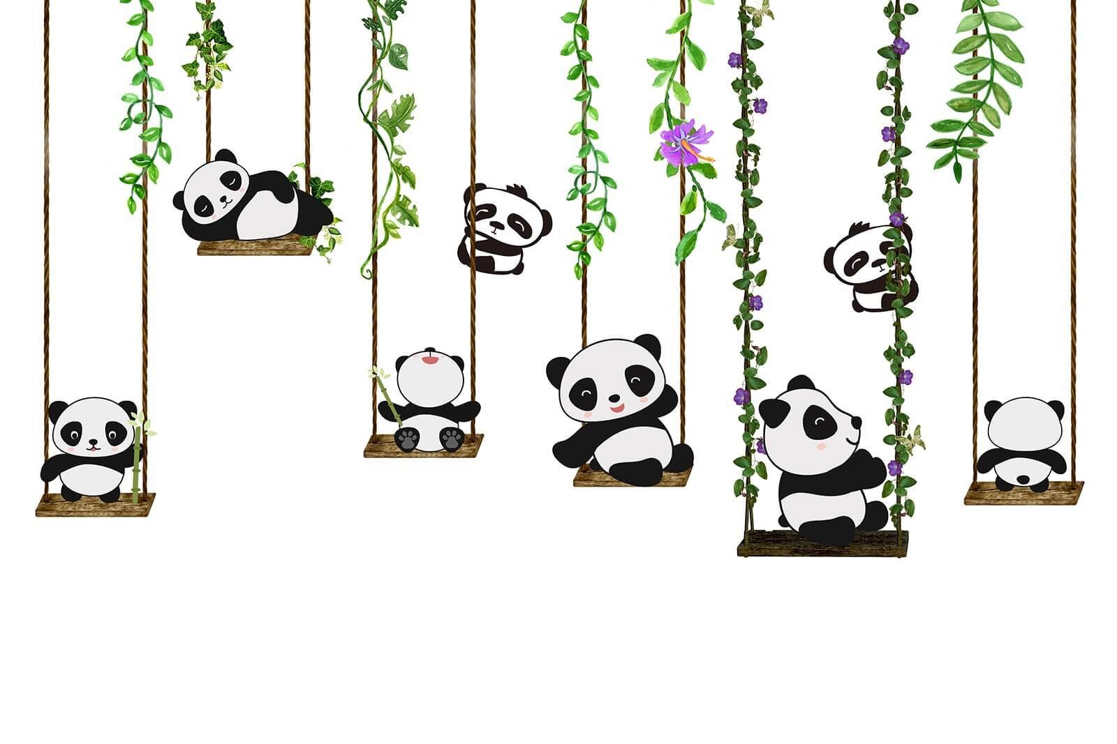Groep panda's op schommels u32772p - Groep panda's op schommels