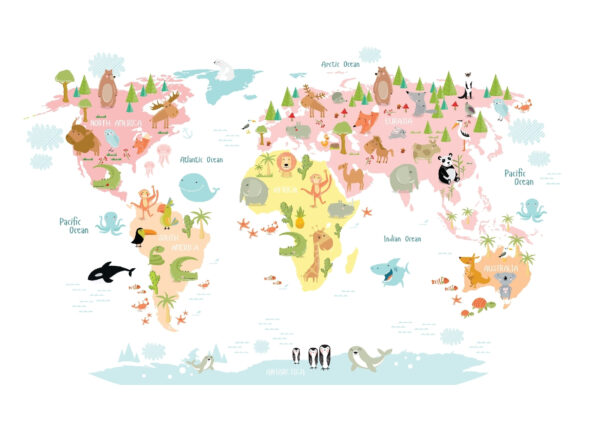 Wereldkaart met dieren Wereldkaart met dieren