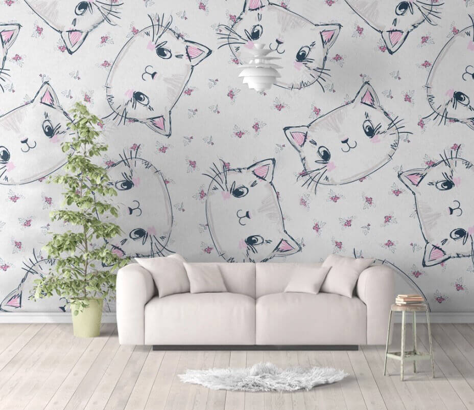 Patroon van katten op een witte achtergrond u32585pig1m - Patroon van katten op een witte achtergrond - tegory