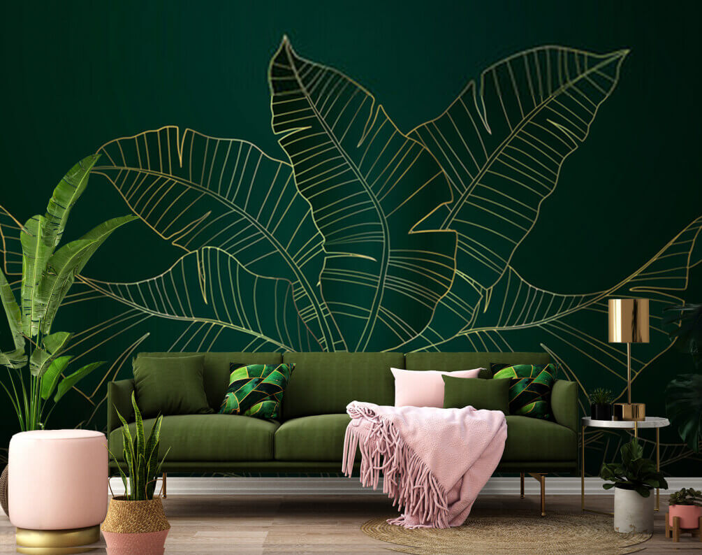 u32469pig1m - Elegante bladeren op een donkere achtergrond - tegory