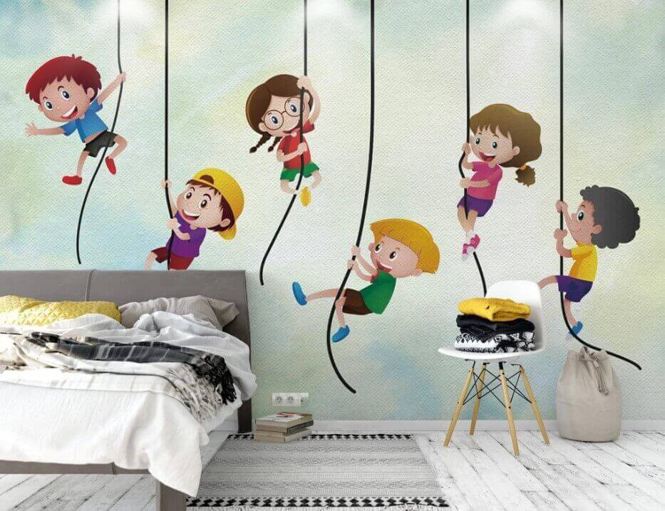 Groep kinderen klimmen op touwen u32016pir1m - Groep kinderen klimmen op touwen - tegory