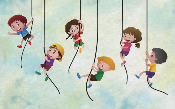 Groep kinderen klimmen op touwen u32016p 600x375 - Groep kinderen klimmen op touwen - tegory