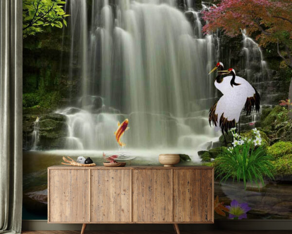 Waterval met vogels en vissen Waterval met vogels en vissen