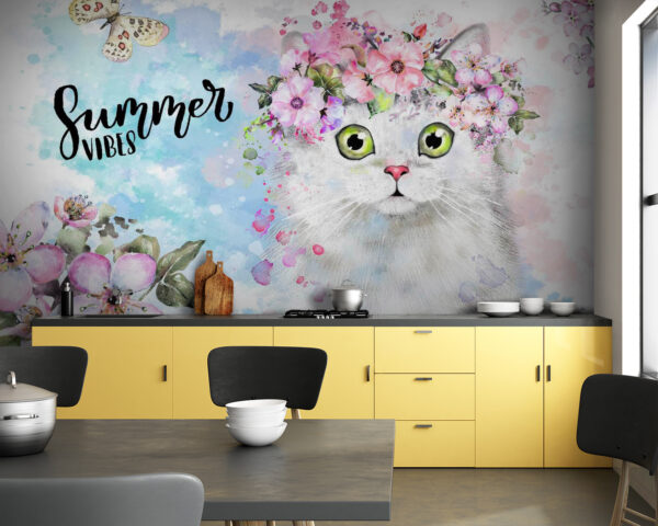 Kat met bloemen op zijn hoofd Kat met bloemen op zijn hoofd