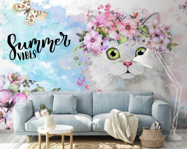 Kat met bloemen op zijn hoofd Kat met bloemen op zijn hoofd
