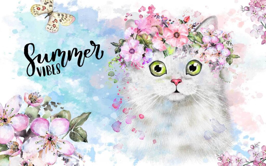 Kat met bloemen op zijn hoofd Kat met bloemen op zijn hoofd