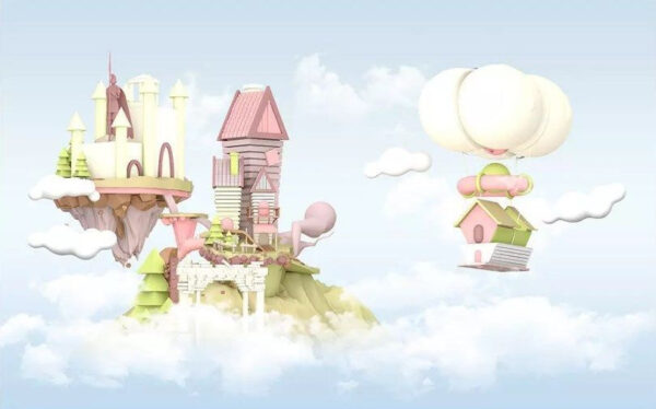 Cartoon huizen zweven in de lucht Cartoon huizen zweven in de lucht