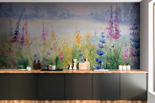 Schilderij van bloemen in een veld Schilderij van bloemen in een veld