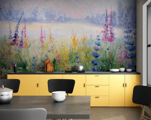 Schilderij van bloemen in een veld Schilderij van bloemen in een veld