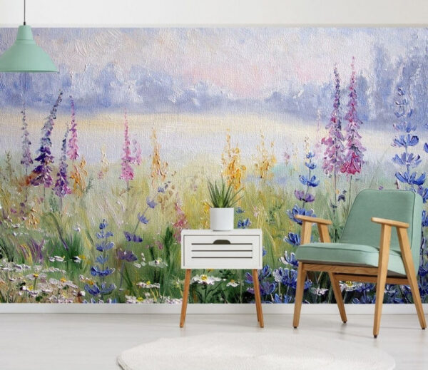 Schilderij van bloemen in een veld Schilderij van bloemen in een veld